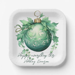 Beautiful Green Christmas Ball Snowfall Paper Plate