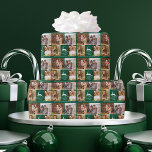 Beautiful Green Christmas Reindeer Photo Collage Wrapping Paper<br><div class="desc">An elegant white deer leaps over the Christmas words Tis the Season to be Jolly on this beautiful holiday gift wrap. Classic elegance with a pretty reindeer over gorgeous calligraphy and your family photo collage above your custom text. Personalised photo collage Christmas wrapping paper in green and white.</div>