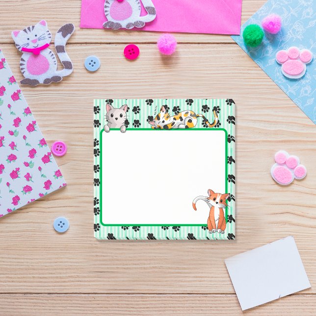 Beautiful Green colour with paws cute kittens Post-it Notes (Creator Uploaded)