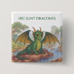 Beautiful green dragon 15 cm square badge