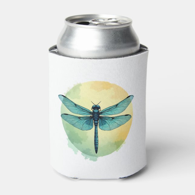 Beautiful Green Dragonfly Watercolor Art Insect Lo Can Cooler (Can Front)