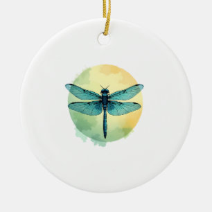 Beautiful Green Dragonfly Watercolor Art Insect Lo Ceramic Tree Decoration