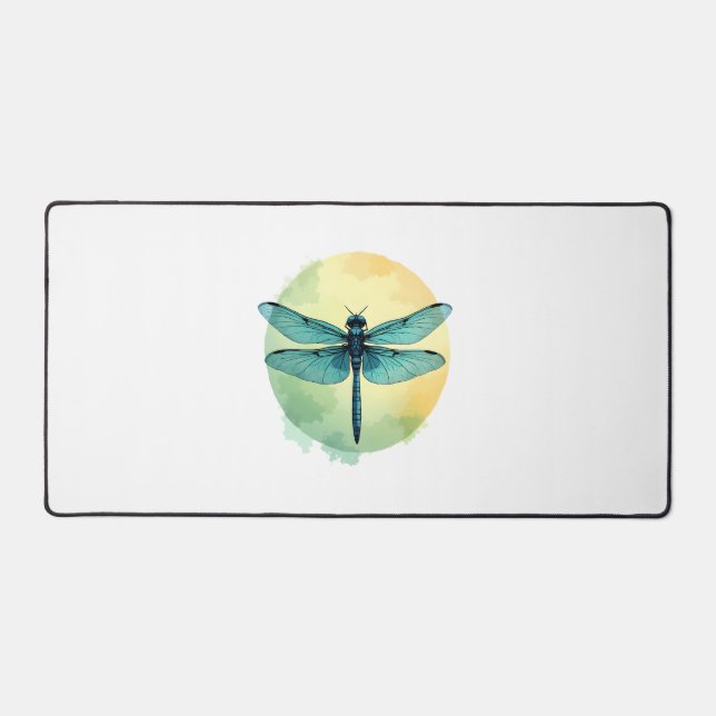Beautiful Green Dragonfly Watercolor Art Insect Lo Desk Mat (Front)