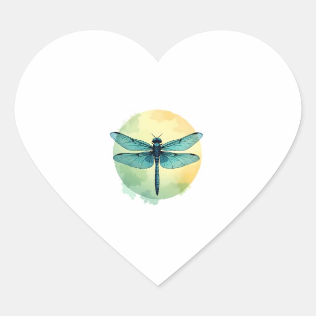 Beautiful Green Dragonfly Watercolor Art Insect Lo Heart Sticker (Front)