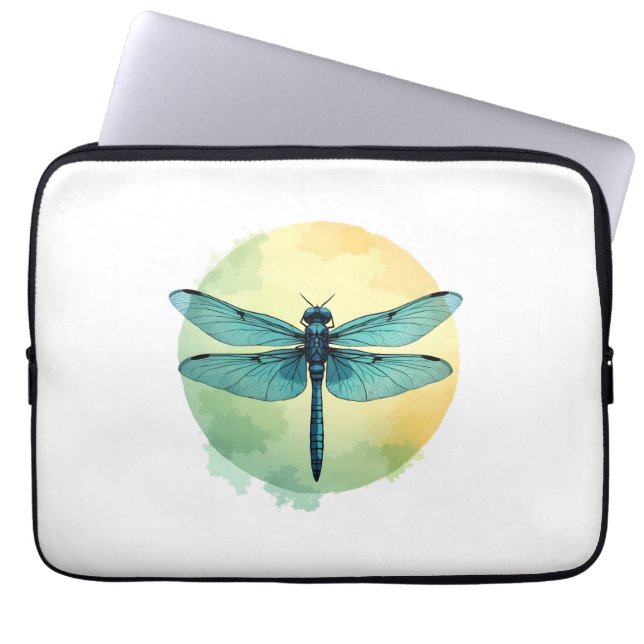 Beautiful Green Dragonfly Watercolor Art Insect Lo Laptop Sleeve (Front)
