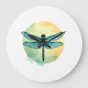 Beautiful Green Dragonfly Watercolor Art Insect Lo Large Clock
