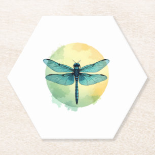 Beautiful Green Dragonfly Watercolor Art Insect Lo Paper Coaster
