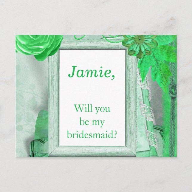 Beautiful Green floral Bridesmaid Invitation Postcard (Front)