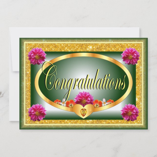 Beautiful green floral design congratulations invitation (Front)