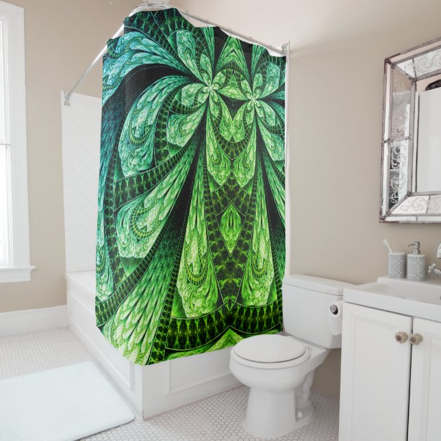 Beautiful Green Fractal Design Digital Art Shower Curtain (In Situ)