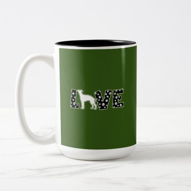 Beautiful green gift for whippet lover with Two-Tone coffee mug (Left)