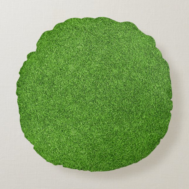 Beautiful green grass texture from golf course round cushion (Front)