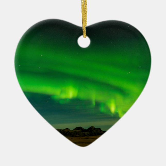 Beautiful Green Iceland northern lights Ceramic Tree Decoration (Front)