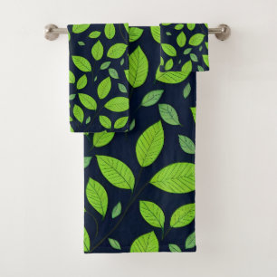 Beautiful green leaf pattern bath towel set