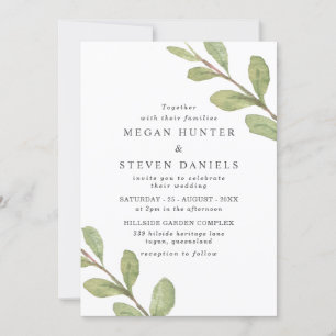 Beautiful Green Leaf Watercolor Elegant Wedding Invitation