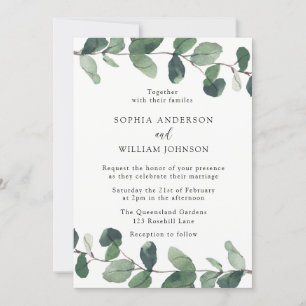 Beautiful Green Leaves Elegant Spring Wedding Invitation