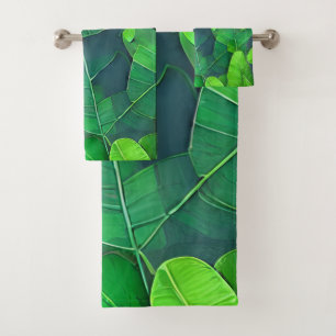Beautiful Green Leaves Pattern Bath Towel Set