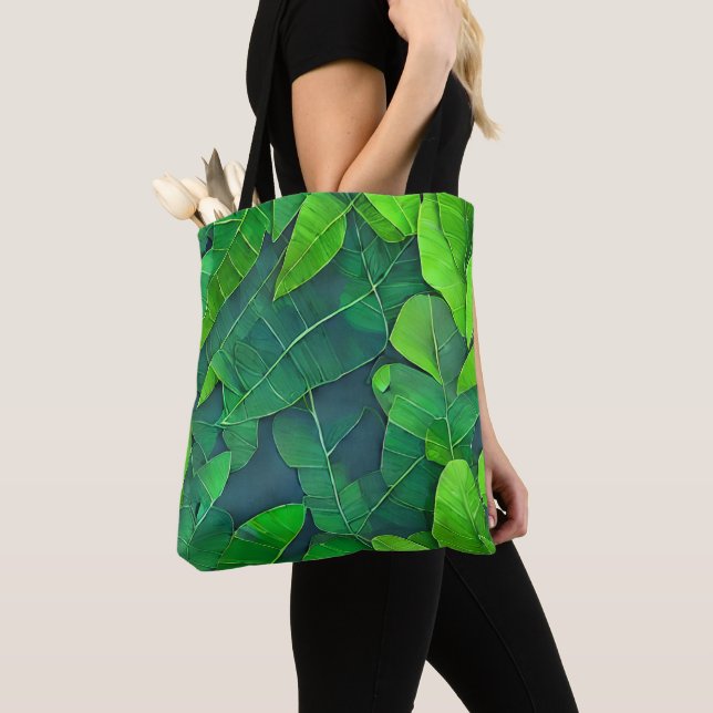 Beautiful Green Leaves Pattern Tote Bag (Close Up)