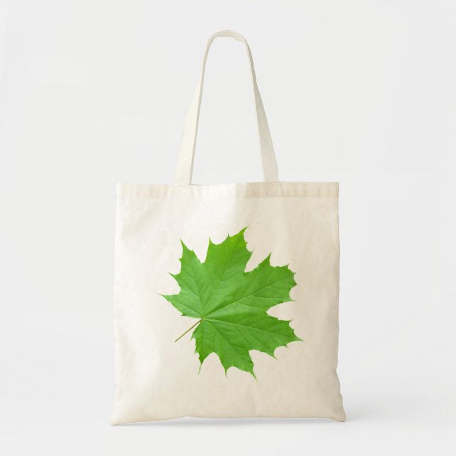 Beautiful Green Maple Leaf Happy Tote Bag (Front)