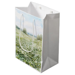 Beautiful Green Meadow Flowers Blue Sky Medium Gift Bag