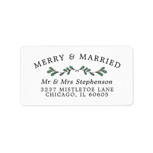Beautiful Green Mistletoe Merry Married Christmas Label