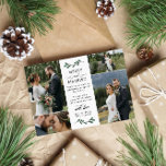 Beautiful Green Mistletoe Merry Married Christmas Thank You Card<br><div class="desc">Photo collage thank you wedding card to say thank you and wish your wedding guests merry Christmas. Add four of your own wonderful wedding photos and a personal thank you message and wishes for the holidays and new year. Add your names as well above a hand-drawn illustration of a mistletoe...</div>