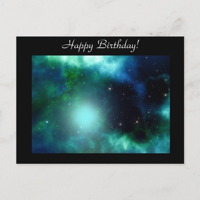 Beautiful Green Nebula Birthday Postcard (Front)
