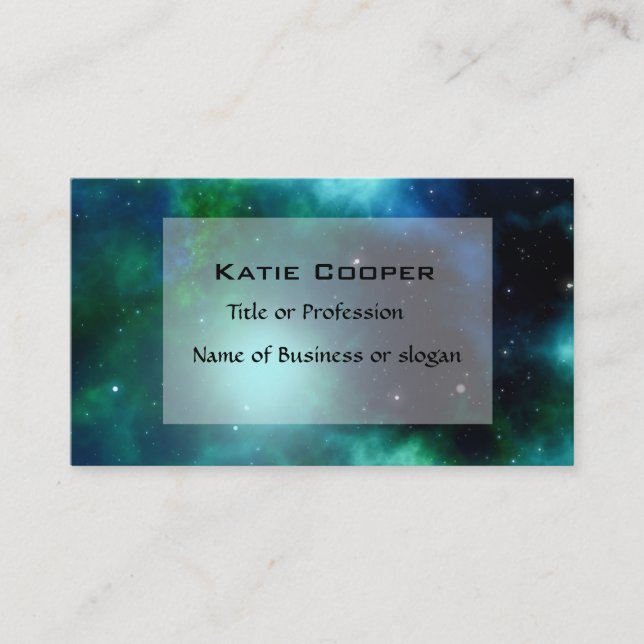 Beautiful Green Nebula filled with Stars Business Card (Front)