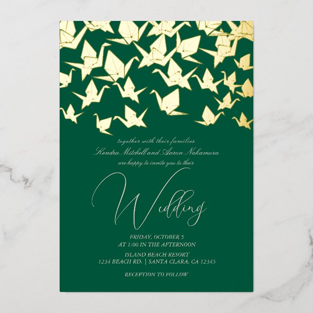 Beautiful Green Origami Paper Crane Wedding (Front)