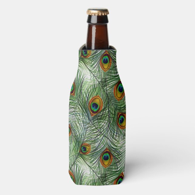 Beautiful Green Peacock Feather Bottle Cooler (Bottle Front)