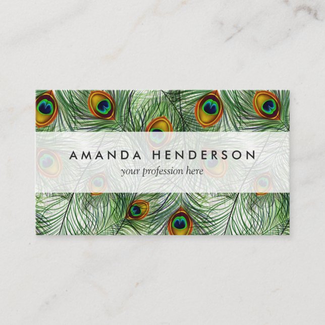 Beautiful Green Peacock Feather Business Card (Front)