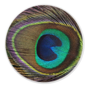 Beautiful Green Peacock Feather Ceramic Knob