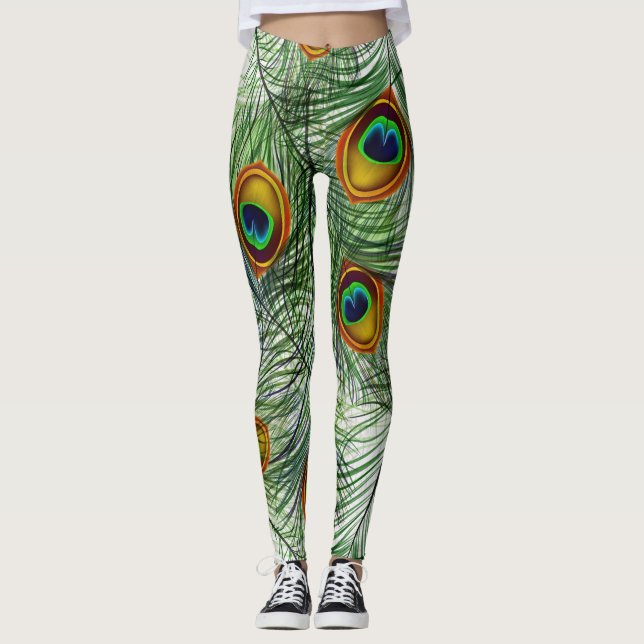 Beautiful Green Peacock Feather Leggings (Front)