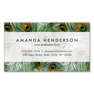 Beautiful Green Peacock Feather Magnetic Business Card