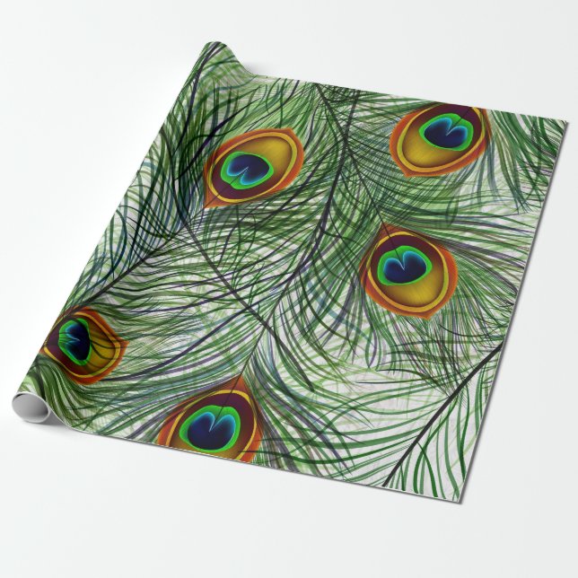 Beautiful Green Peacock Feather Wrapping Paper (Unrolled)
