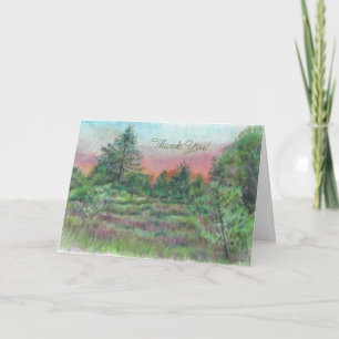 Beautiful Green Pink Landscape Art Trees Thank You Card