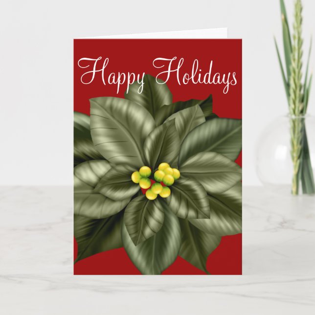 Beautiful Green Poinsettia Christmas Holiday Card (Front)