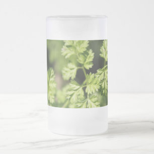 Beautiful green spring leaves frosted glass beer mug