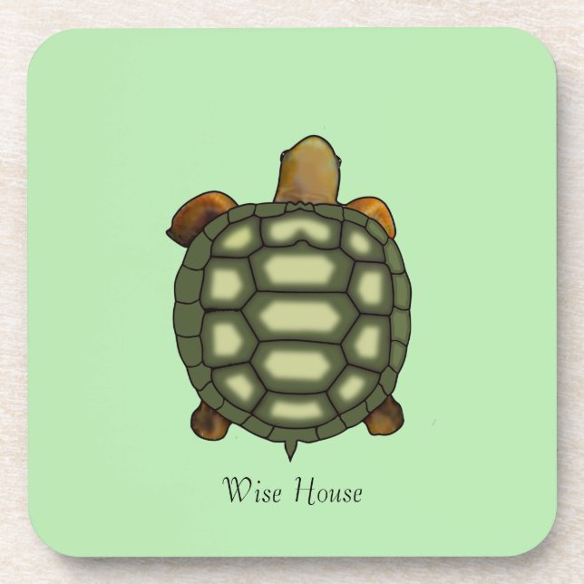 Beautiful Green Turtle on Lime Green Coaster (Front)