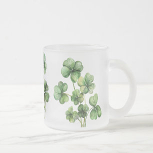 Beautiful Green Watercolor Shamrock Frosted Glass Coffee Mug