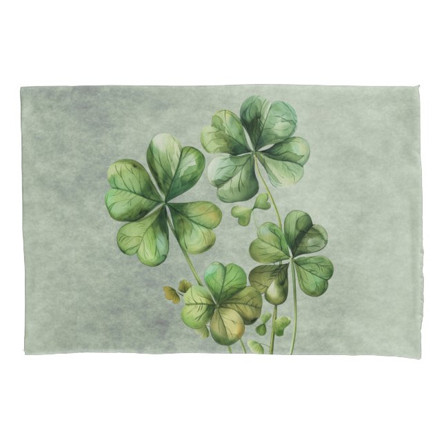 Beautiful Green Watercolor Shamrock Pillowcase (Front)