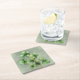 Beautiful Green Watercolor Shamrock Square Paper Coaster