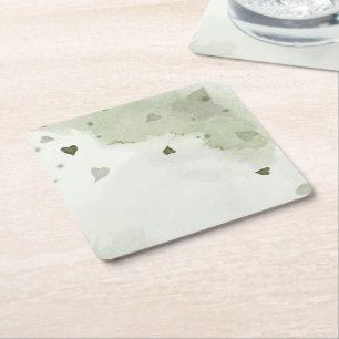 beautiful green watercolor square paper coaster