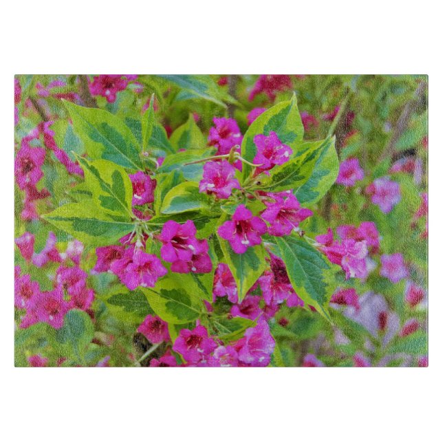 Beautiful Green Weigela with Crimson Flowers Cutting Board (Front)