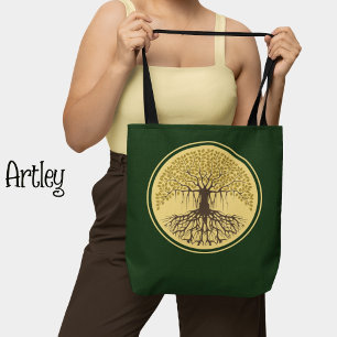 Beautiful Green Yellow Banyan Tree of Life Tote Bag