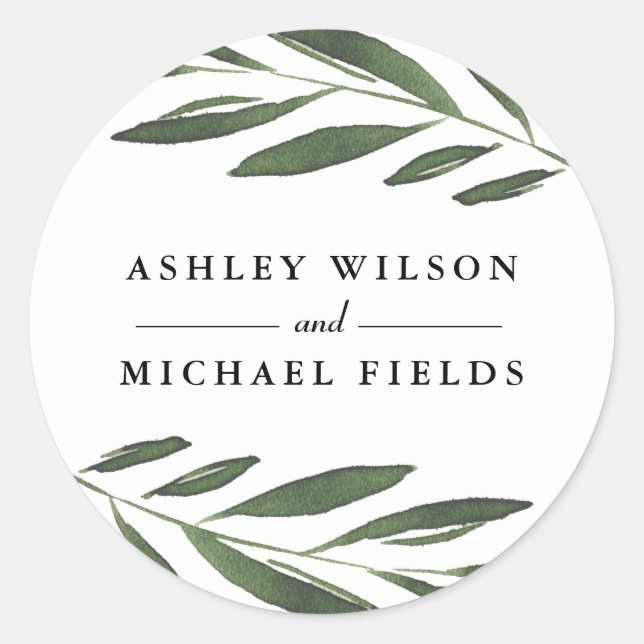 Beautiful Greenery Fern Leaf Modern Wedding Favour Classic Round Sticker (Front)