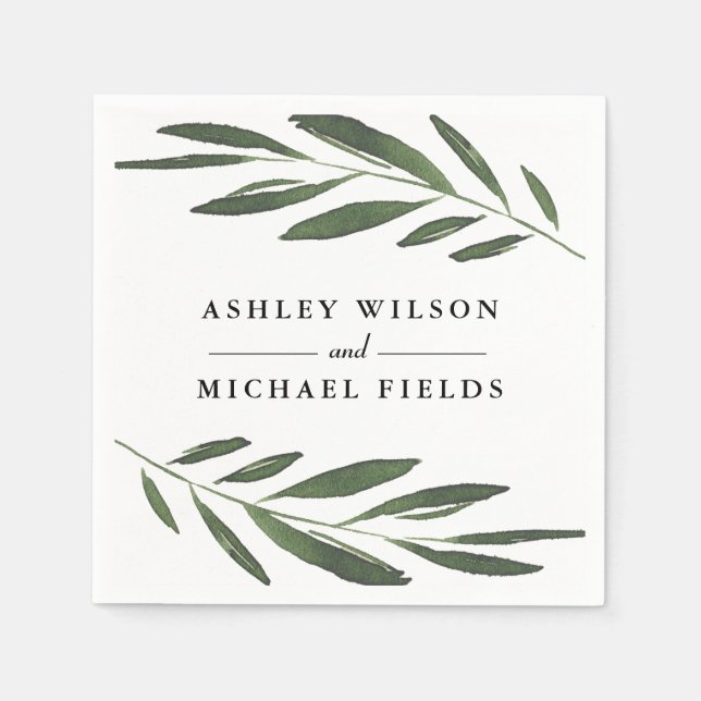 Beautiful Greenery Fern Leaf Modern Wedding Napkin (Front)