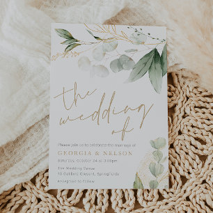 Beautiful Greenery Leaves Gold Wedding Invitation