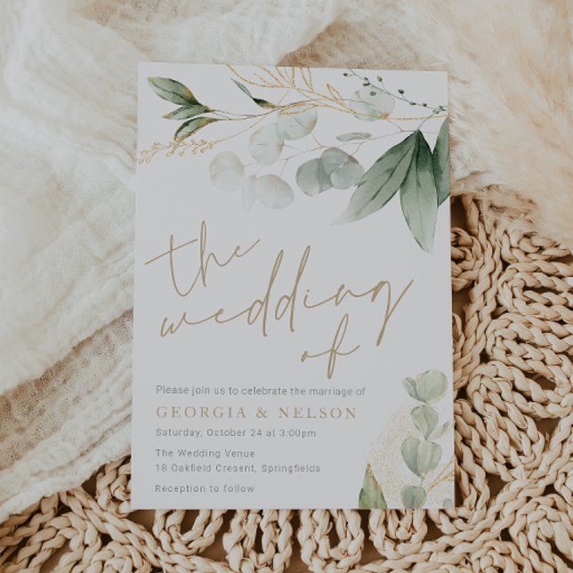 Beautiful Greenery Leaves Gold Wedding Invitation (Creator Uploaded)