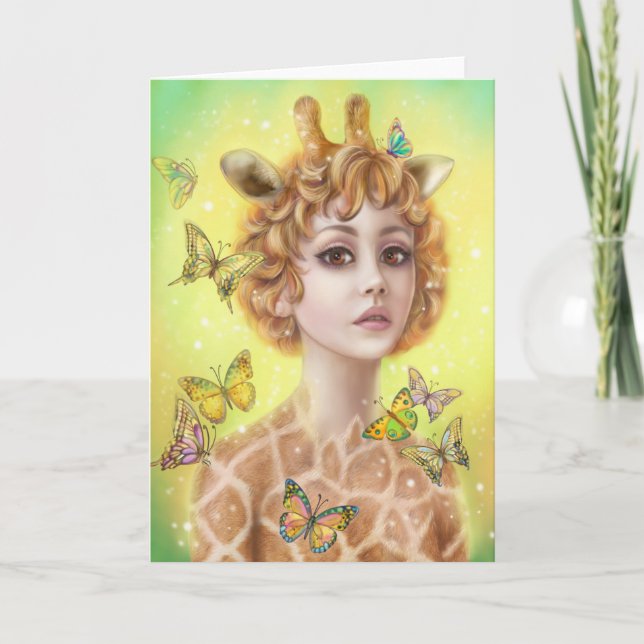 Beautiful greeting card fantasy girl giraffe (Front)